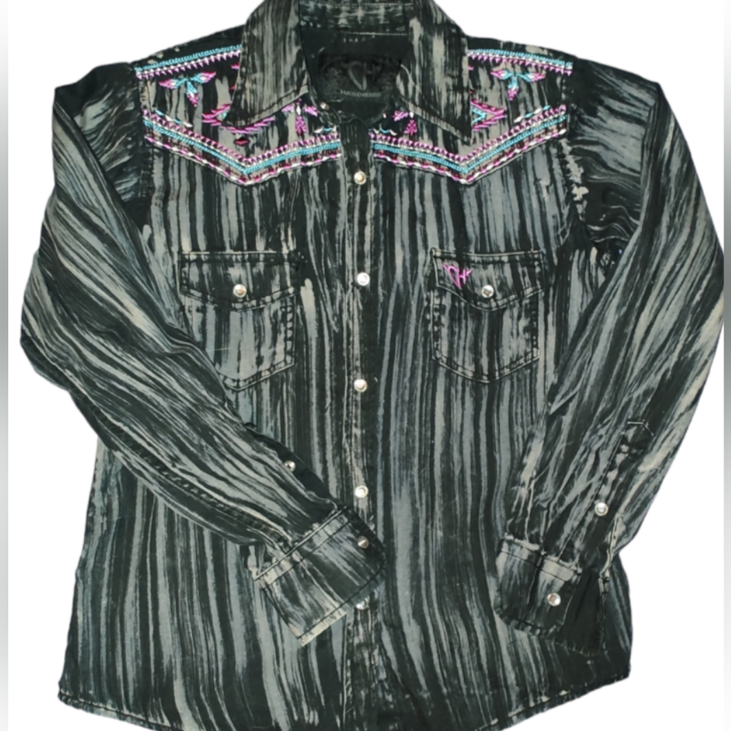 Cowgirl Hardware Girls Western Rodeo Cotton Embroidered Top Blouse Size Medium
